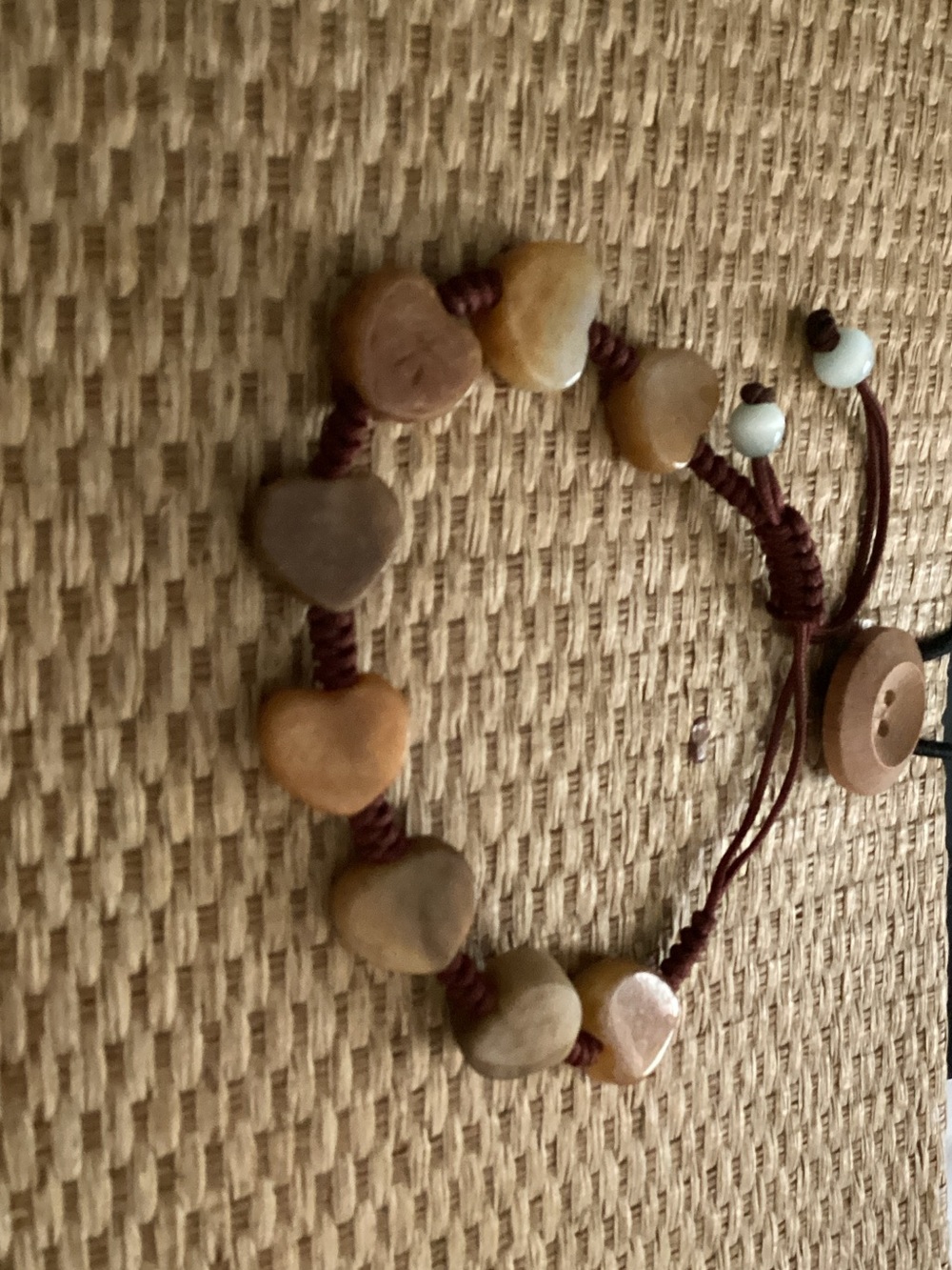 Handmade Brown Heart Bead Bracelet - Natural Brown Tones